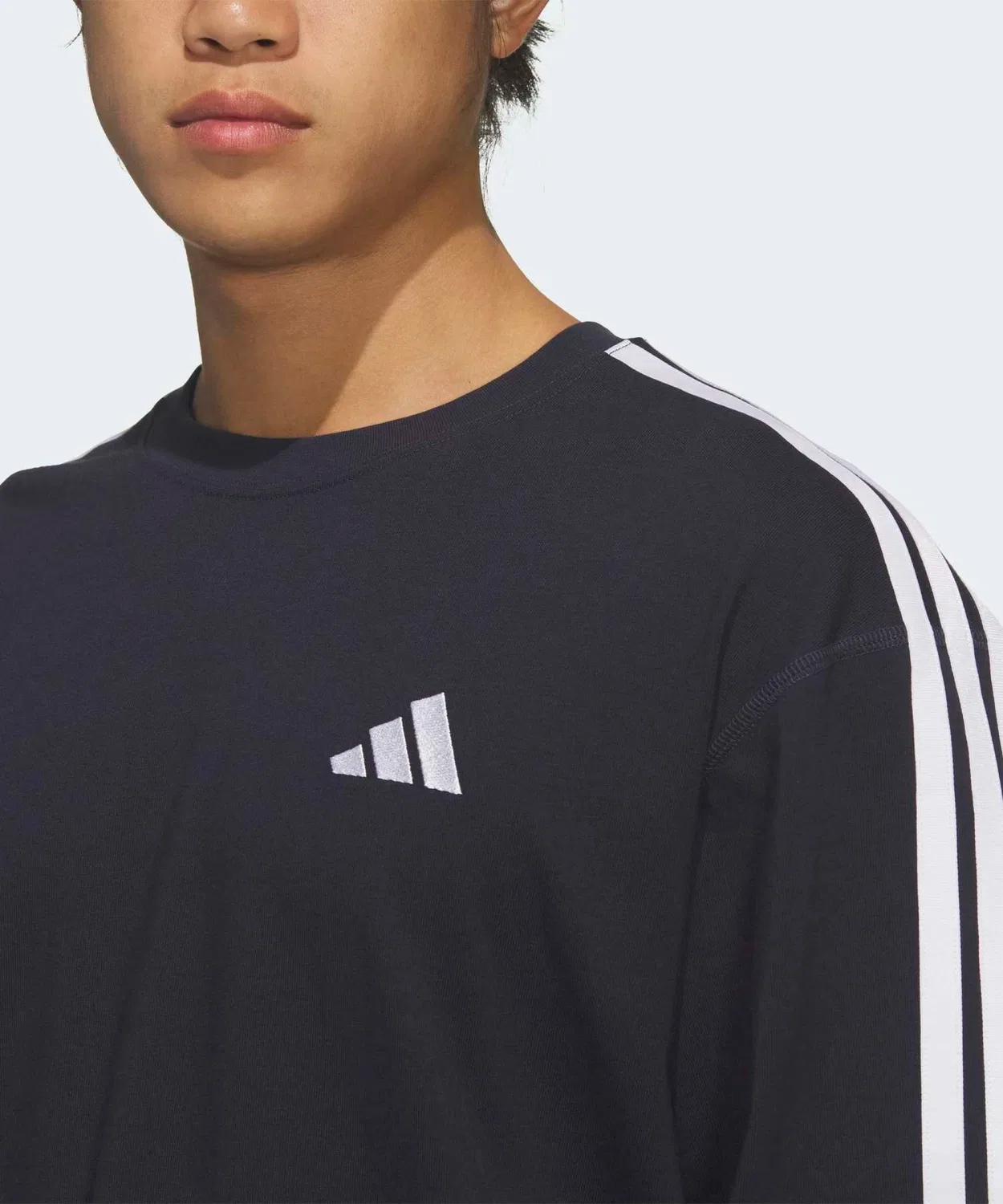 Мужская футболка с длинным рукавомсвободного кроя с тремя полосками Essential Plus Adidas, Blue — фото 3