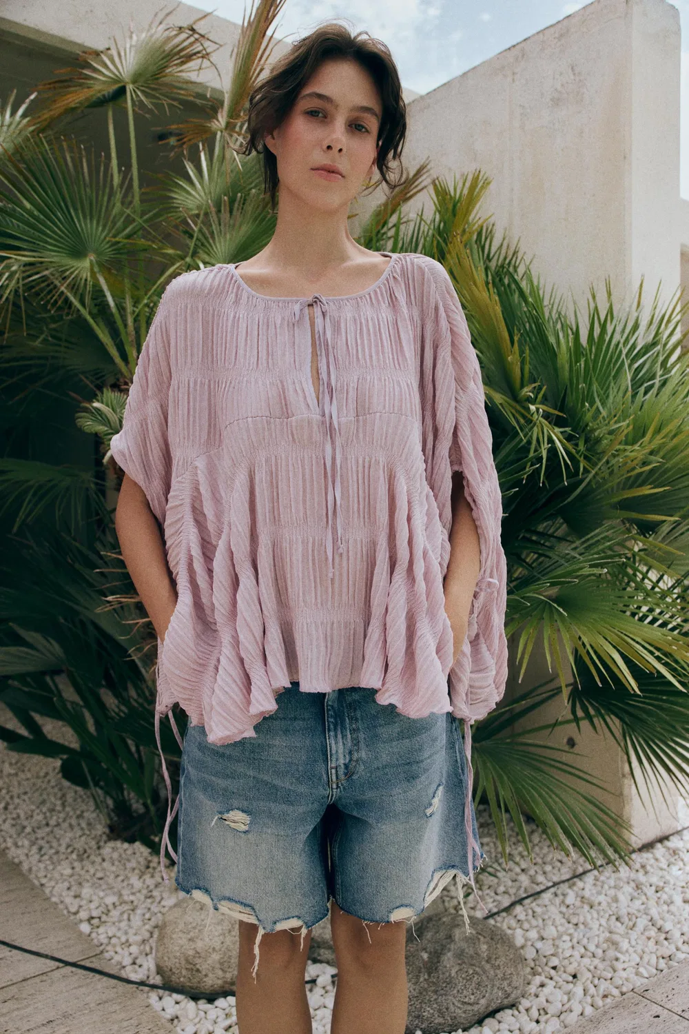Текстурированный топ в стиле "кейп-код" ZARA, Lilac