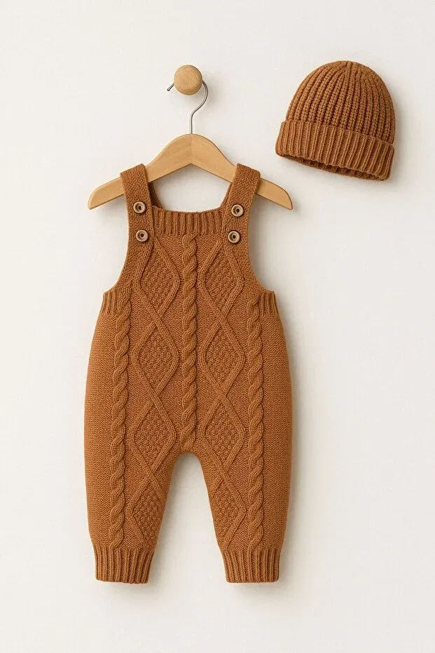 Детский комбинезон для мальчиков вязаный с шапкой Minytrendy, Brown — фото 3