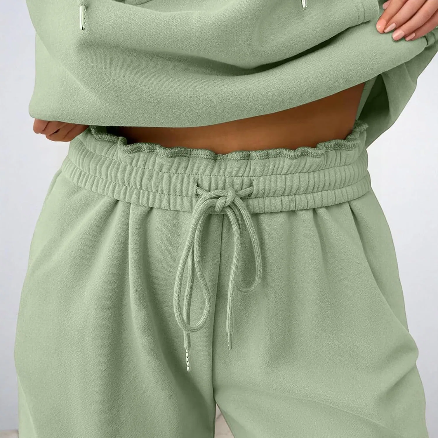 Женский комплект из худи и спортивных штанов, Oversized, зелёный — фото 3