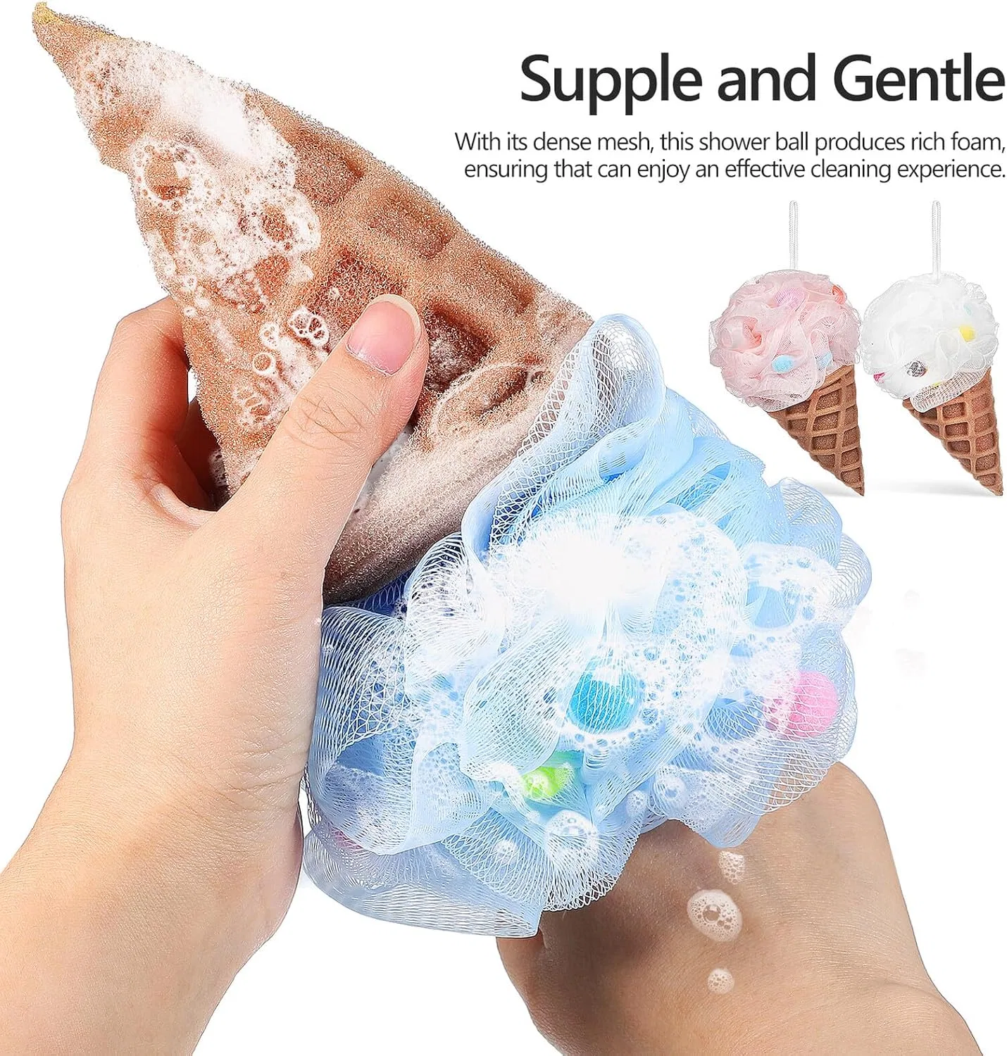 Набор мочалок для душа Ice Cream, TOPPERFUN, 3 шт, 21x11x11 см — фото 3