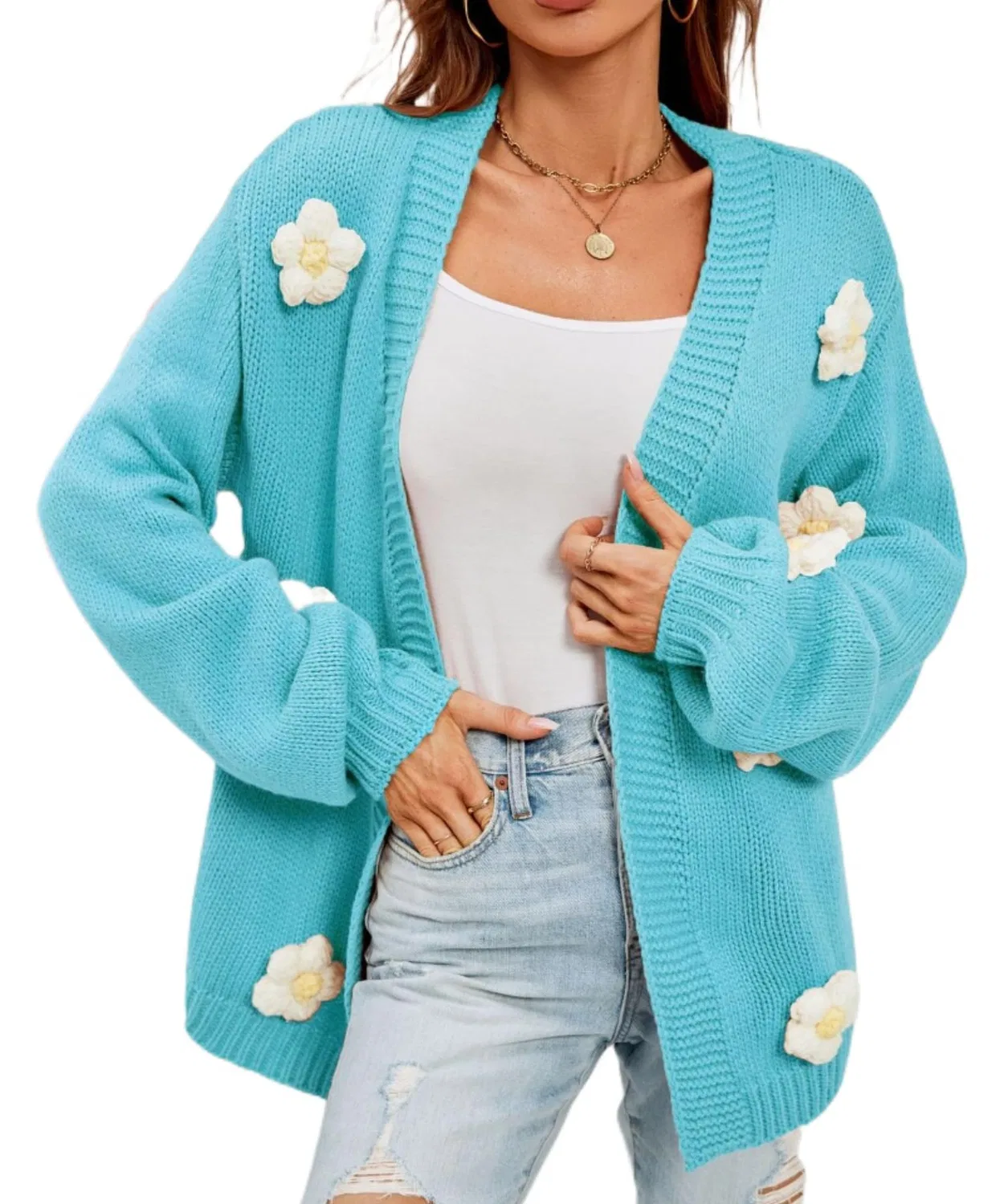 Женский кардиган с цветочным принтом, укороченный, с открытым передом, Vintage Preppy Aesthetic, Blu