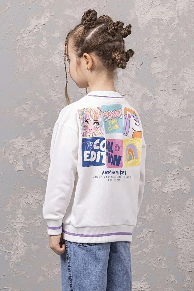 Детский кардиган для девочек с принтом Çarek kids- girl's college cardigan - unhardered back printed girl's college cardigan Dmb Boys & Girls, Lilac — фото 2