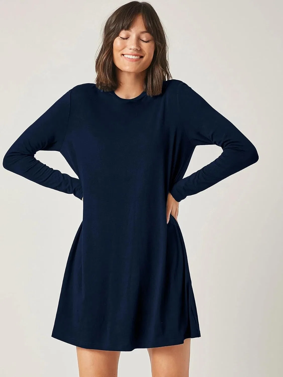 Женское платье свободного кроя с длинным рукавом, Navy Blue — фото 2