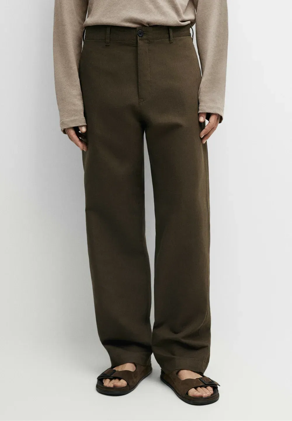 Брюки прямого кроя из льна и хлопка Massimo Dutti, Dark Green