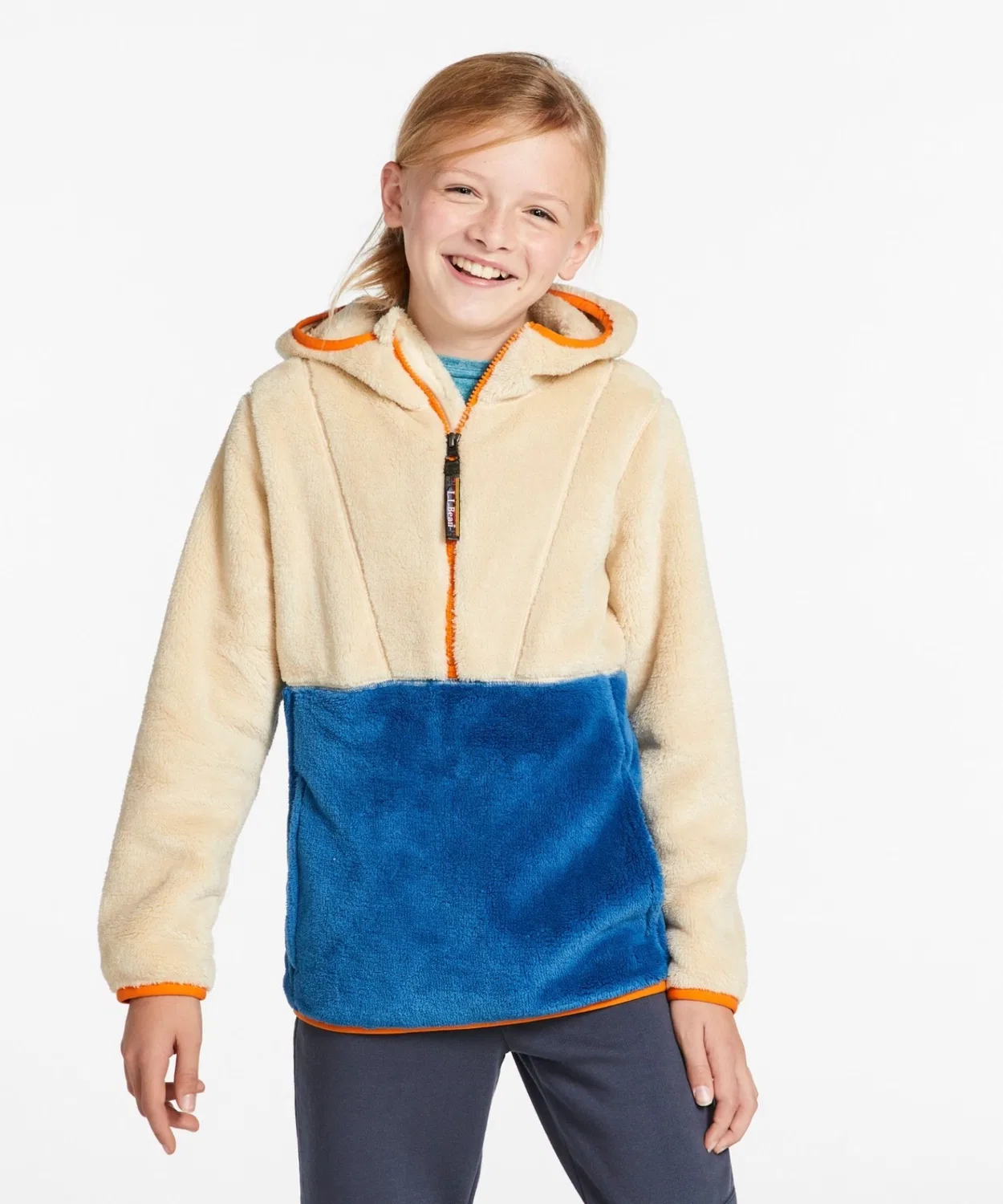 Детское худи с капюшоном из флиса с принтом, модель Hyperpile Fleece Hood Pullover L.L.Bean, Белый