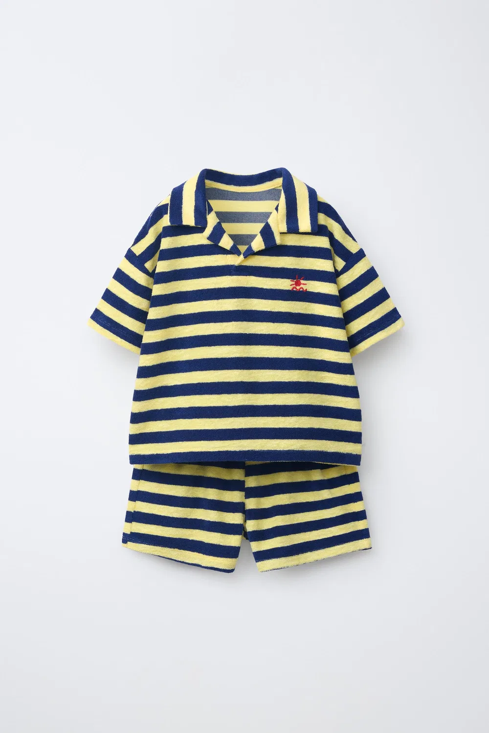 Комплект из полосатой махровой рубашки-поло и шорт-бермуд ZARA, Yellow