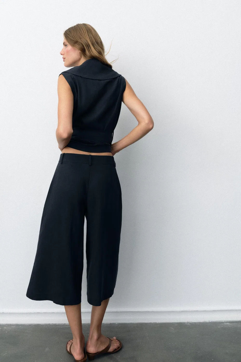 Длинные бермудские шорты из льняной смеси ZARA, Navy blue — фото 4
