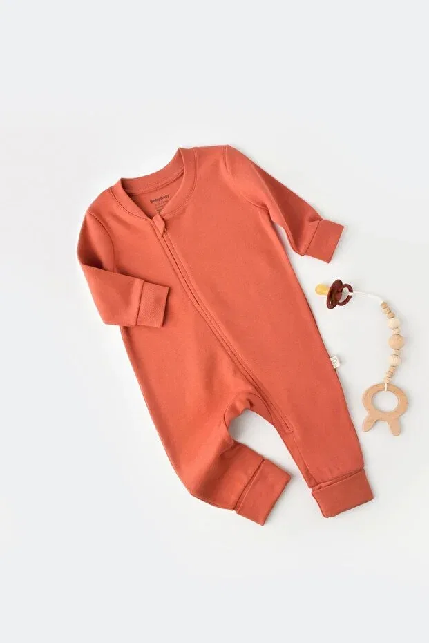 Детский комбинезон на молнии хлопковый Organic Cotton Baby Zippered Jumpsuit Generic Brands, Cinnamon