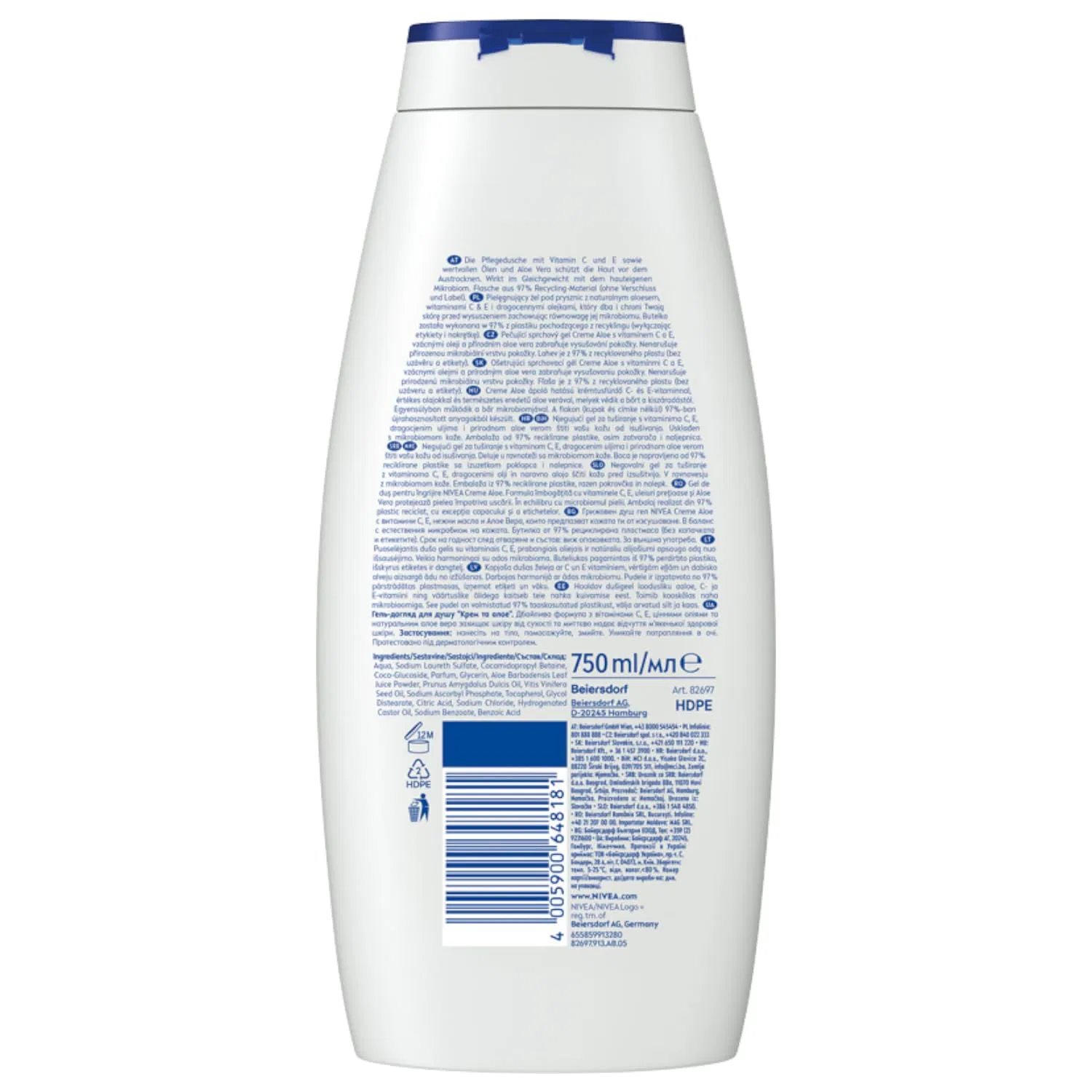 Гель для душа Creme Fresh Aloe Gel, NIVEA, набор 2 шт., 750 мл, Multi-Coloured — фото 2
