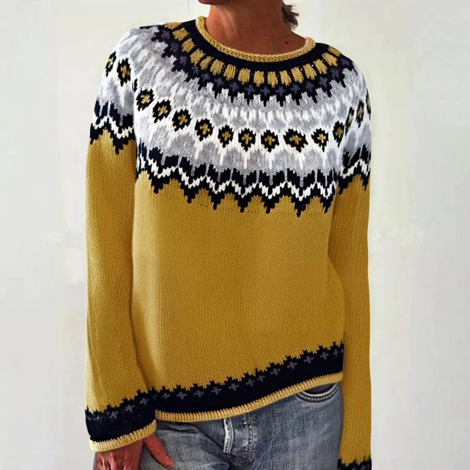 Женский свитер с принтом Fairisle, Yellow — фото 2