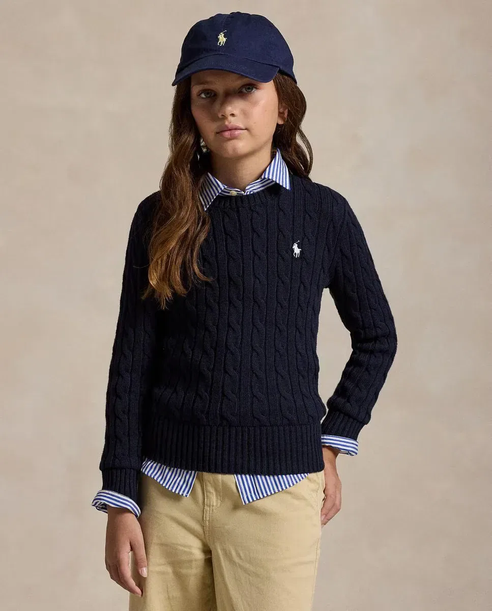 Детский джемпер для девочек хлопковый с косами Polo Ralph Lauren, Azul Marino — фото 2