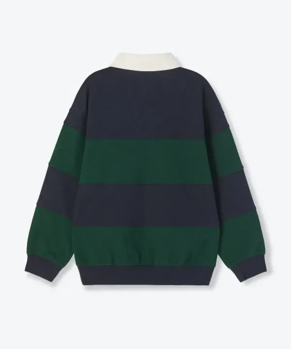 Свитшот оверсайз полосатый, регби, Musinsa Standard Kids, Navy/Deep Green — фото 3