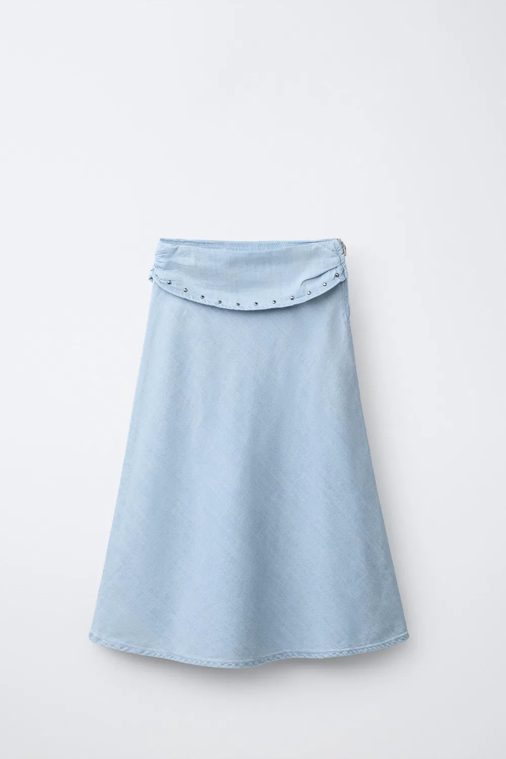 Струящаяся юбка миди, украшенная заклепками ZARA, Light Blue