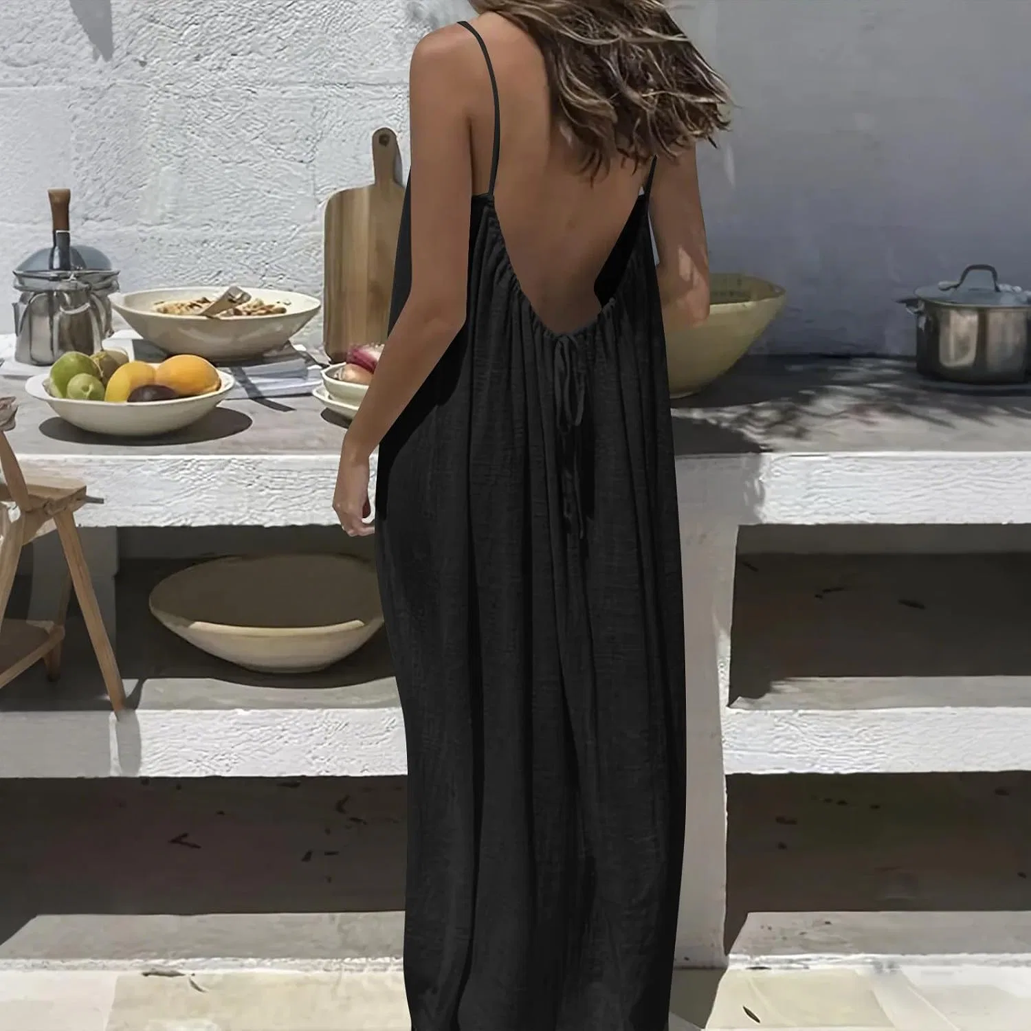 Женское летнее платье с открытой спиной Backless Cami, Black — фото 2