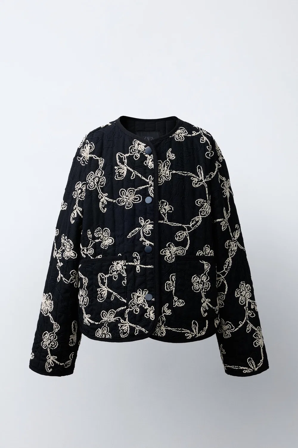 Пуховик с контрастной вышивкой ZARA, Black/Ecru