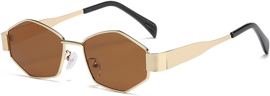 

Модные солнцезащитные очки для мужчин и женщин, роскошные, уникальные, многоугольные, винтажные, с индивидуальным дизайном, в маленькой оправе, с защитой от УФ-излучения UV400 TKKTLLT, Gold Brown