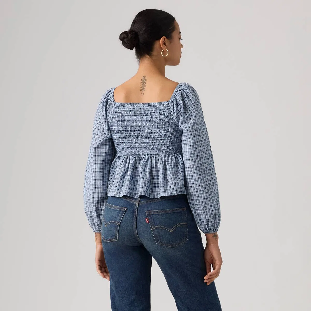 Узкая блузка с длинными рукавами Lottie Levi's, Caryn Plaid Chambray Blue - Blue — фото 4