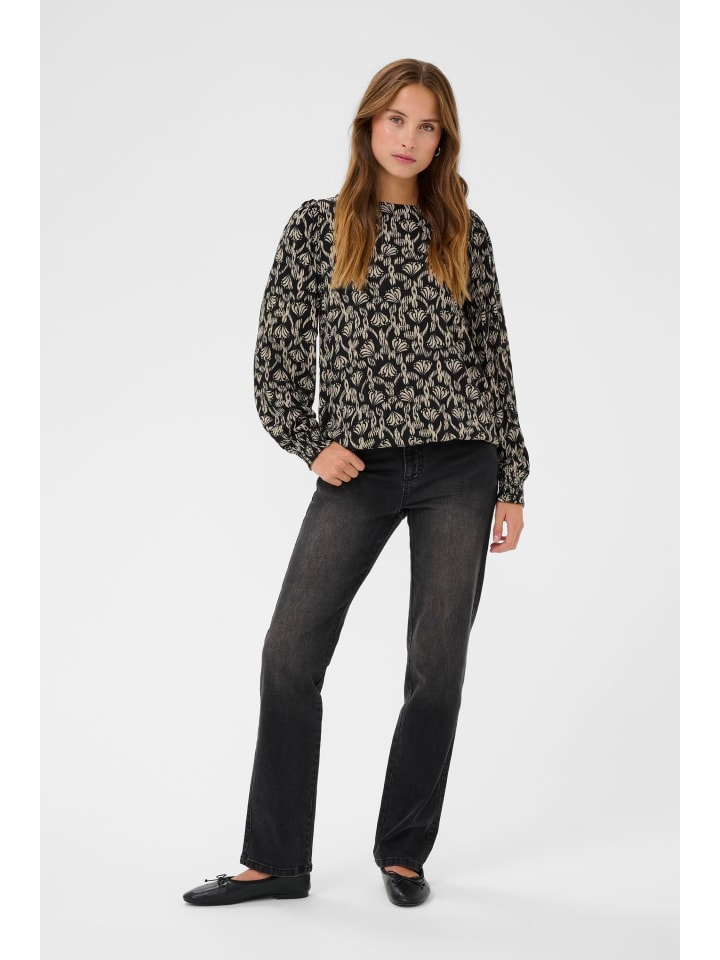 

Kaffe Блузка с длинными рукавами KArikka, стандартный крой, черно-серый с цветочным принтом