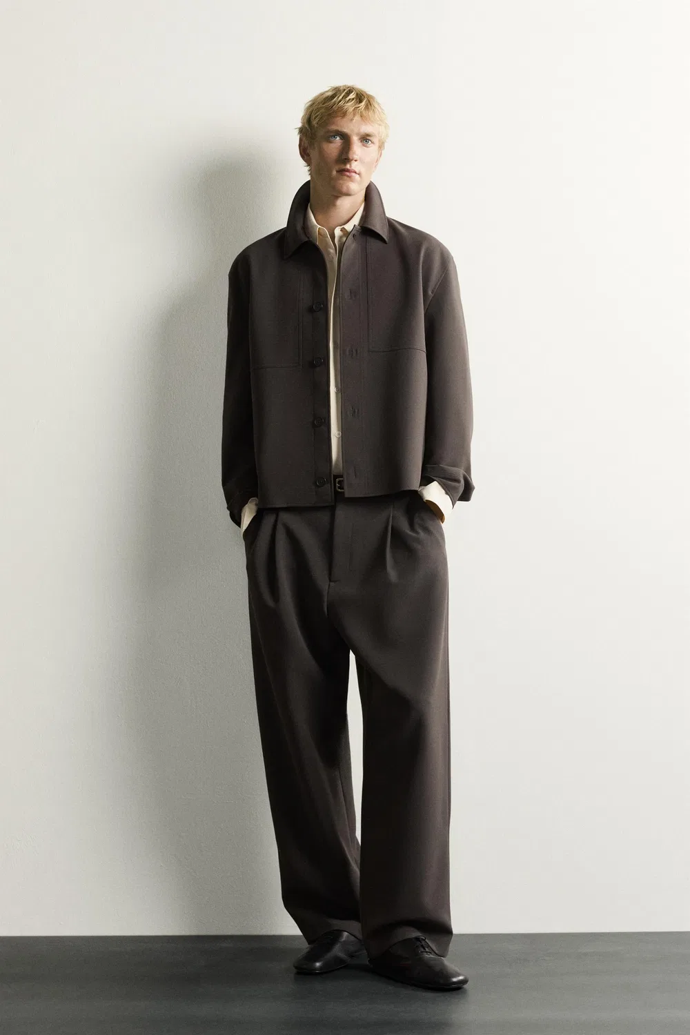Рубашка свободного кроя ZARA, Braun/Braungrau