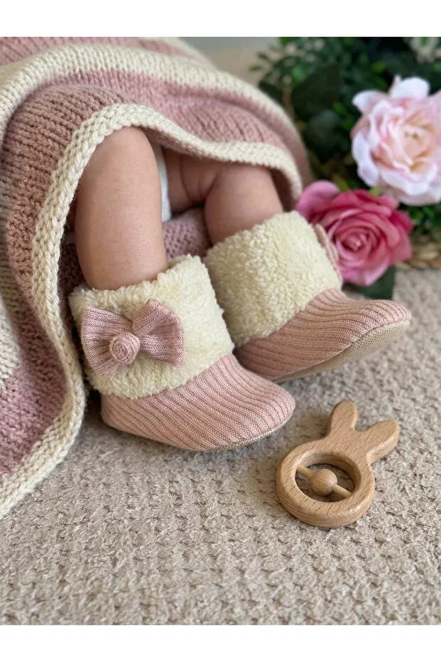 Детские пинетки для девочек из плюша Papulin, Pink — фото 3