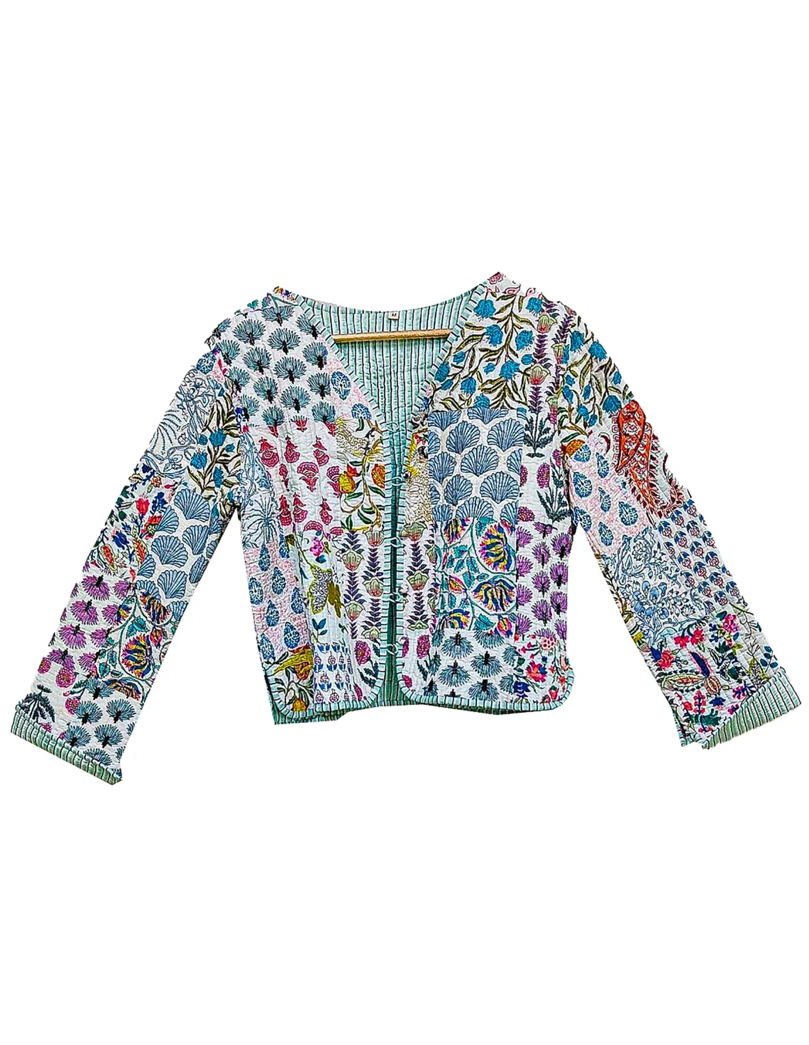 Женская куртка из хлопкового пэчворка ручной работы Kantha, turquoise
