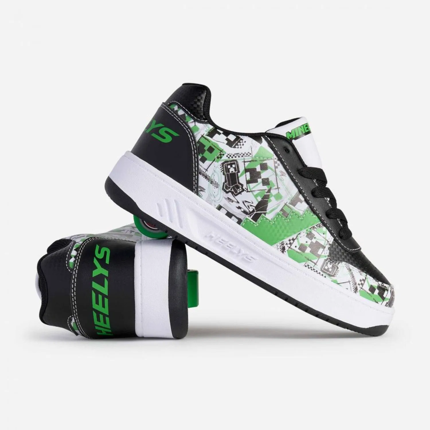 Детские кроссовки с роликами на подошве Minecraft Kama Heelys, White/Black/Green — фото 3