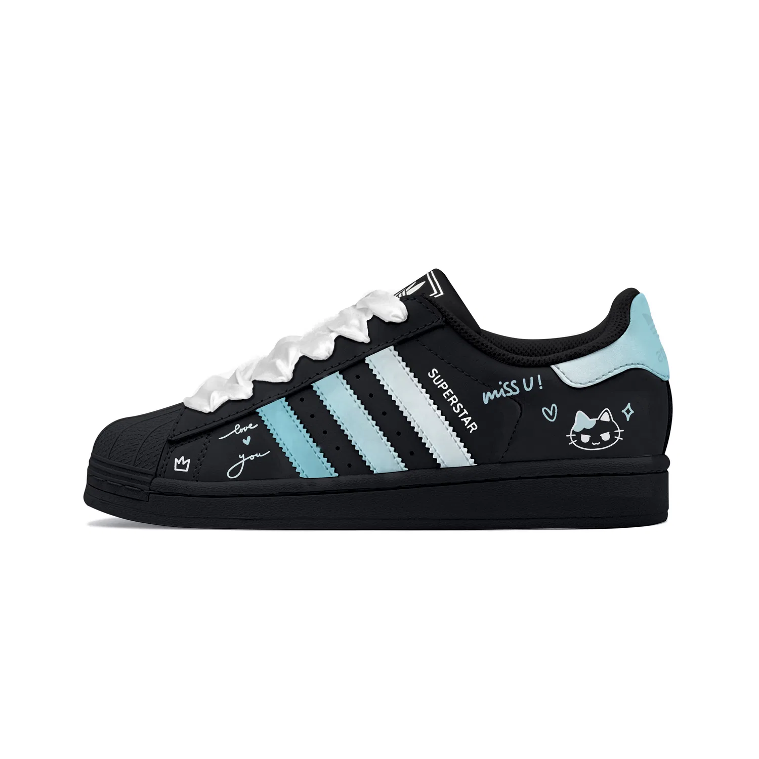 Детские кроссовки с принтом Superstar 2 Blue Love Kitten Adidas Originals, Blue Black