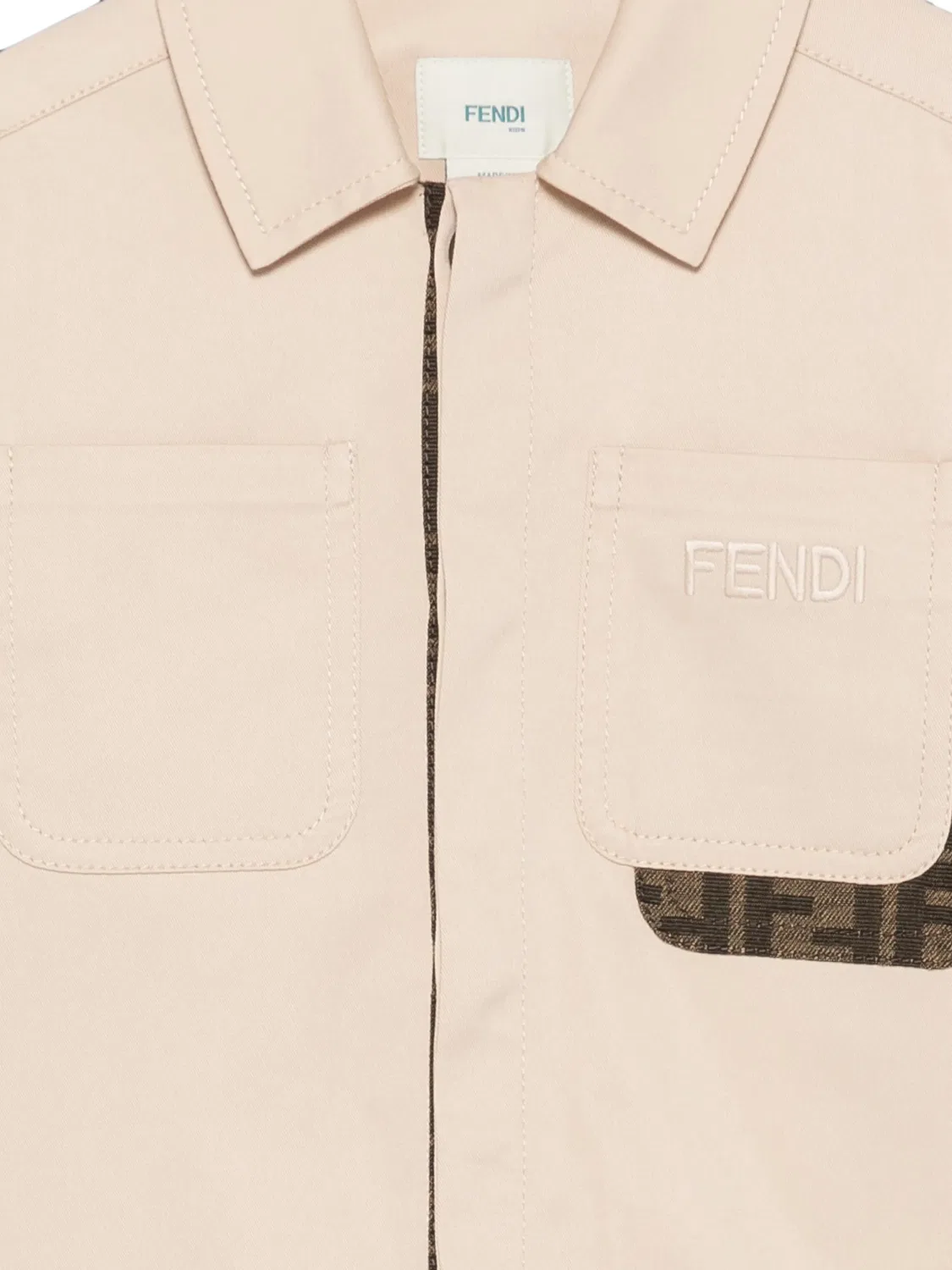 Рубашка с накладным карманом и логотипом FF Fendi Kids, нейтральные цвета — фото 3