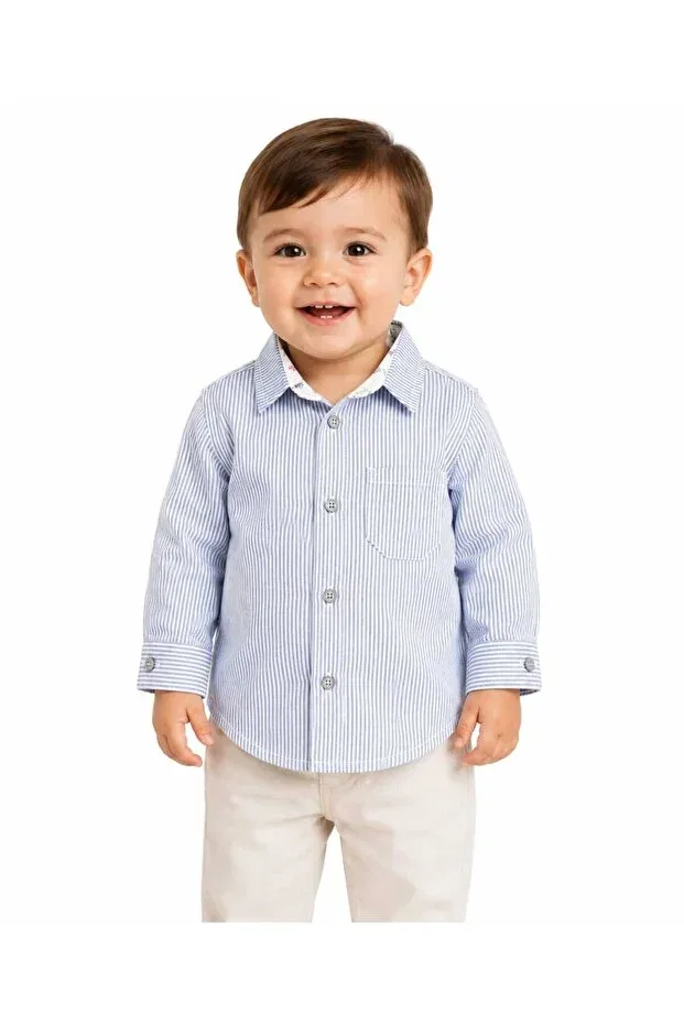 Детская рубашка для мальчиков с длинным рукавом Isis baby boy striped shirt Outlet, Blue — фото 2