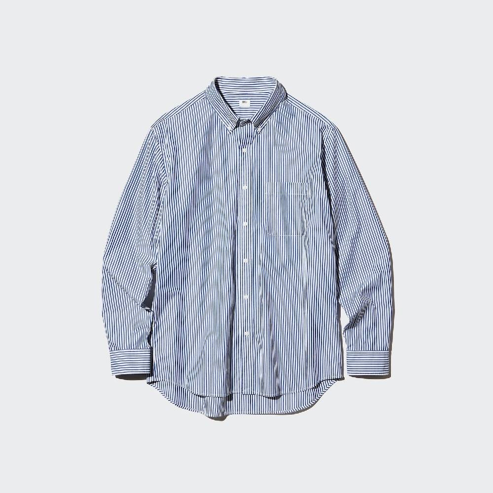 Рубашка Uniqlo Broadcloth Striped Button-down Unisex, 67 синий