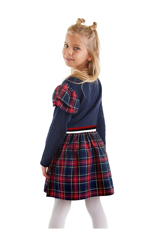 Детское платье для девочек с длинным рукавом Winged Cat Denokids, Navy Blue — фото 3