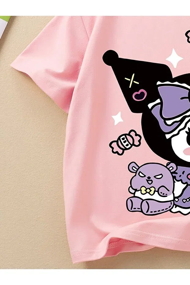 Детская футболка для девочек с принтом Kuromi Cc Collection, Pink — фото 3