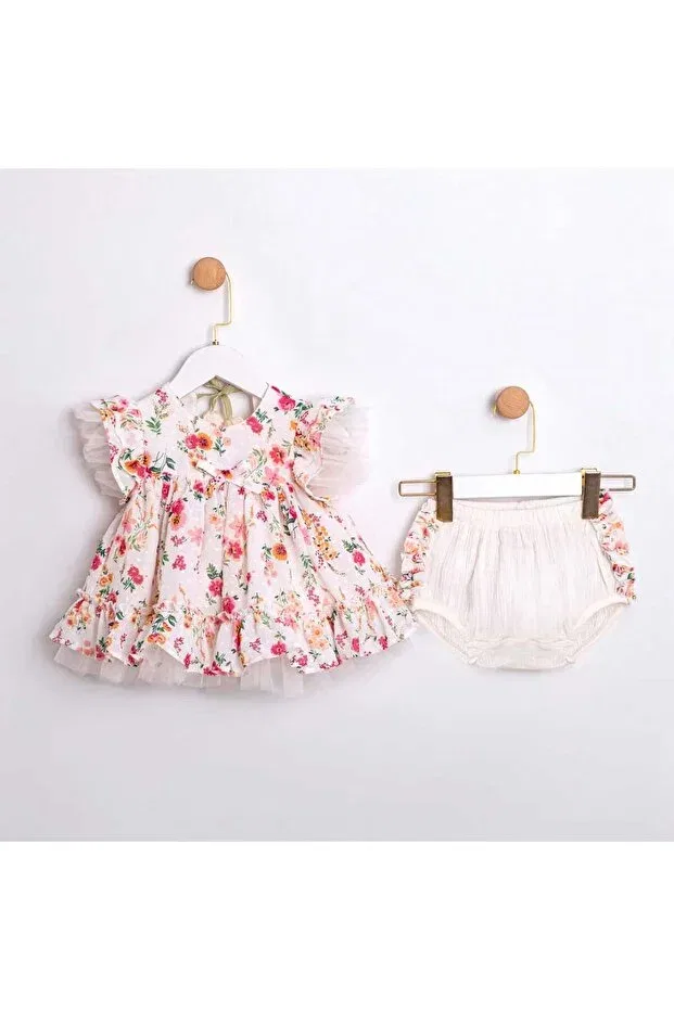 Детское платье для девочек с цветочным принтом Joyce floral patterned panty dress Ministok, White — фото 3