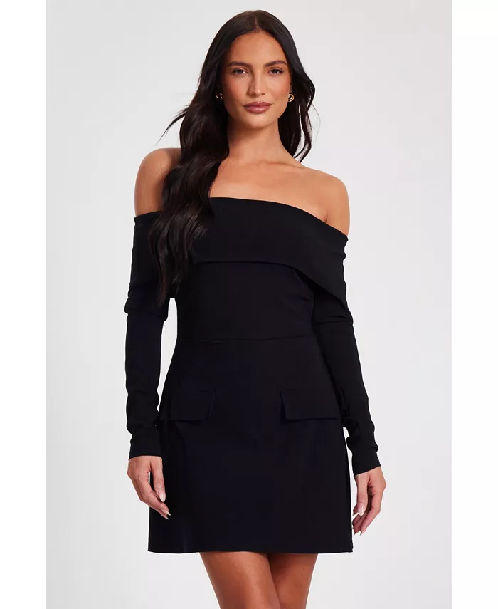 

Женское мини-платье Bengaline с длинными рукавами QUIZ, черный