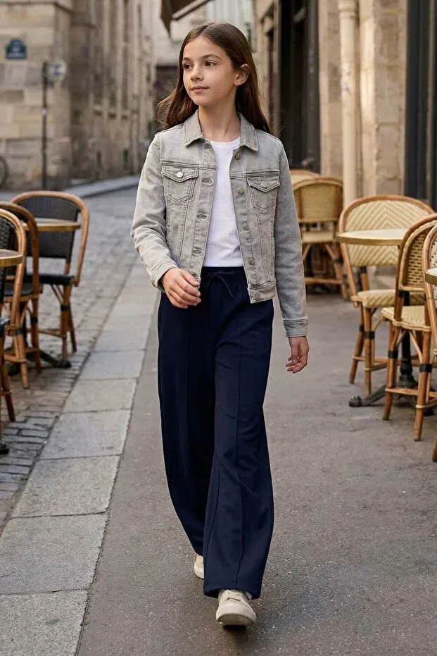 Детские спортивные брюки для девочек с широкими штанинами Tommy Life, Navy Blue