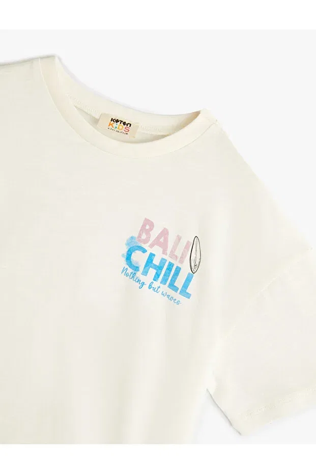 Детская футболка с принтом Oversize t-shirt with tie-dye print detail Koton, Ecru — фото 3