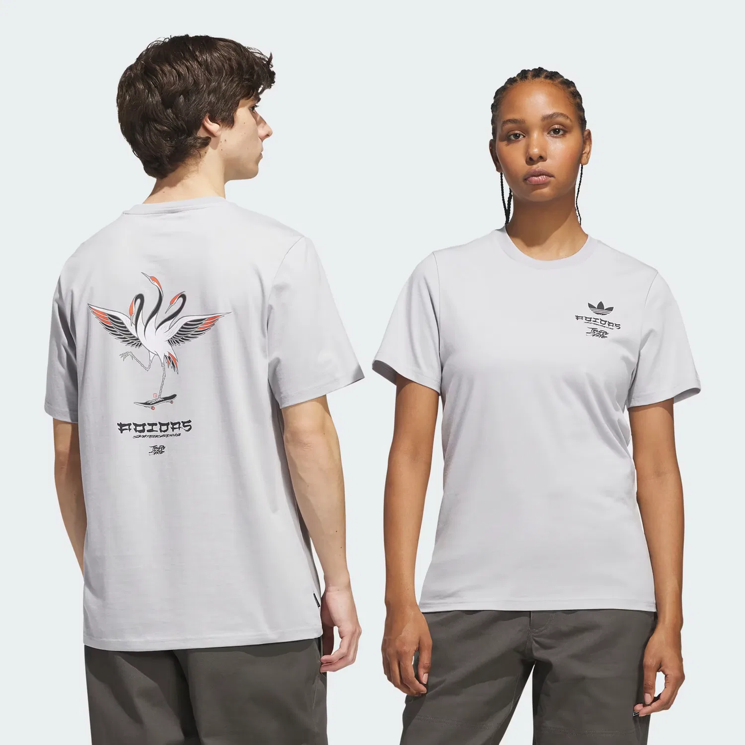 Футболка с принтом SKATEBOARDING x TEMPLE OF SKATE CRANE TEE Adidas Originals, светло-серый с черным — фото 2