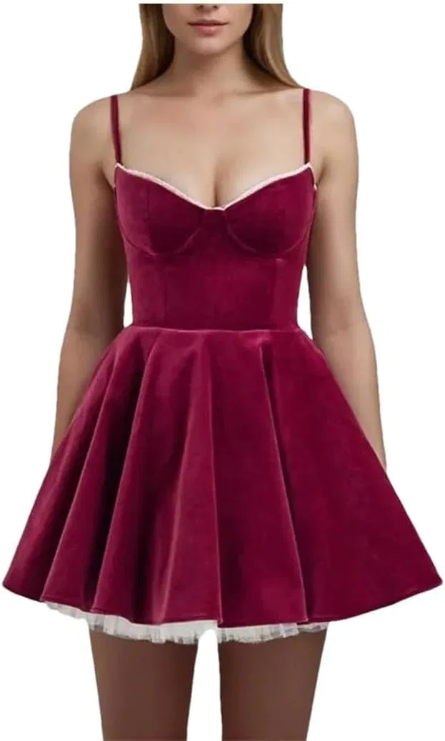 Женское мини-платье с корсетом и кружевом Generic, Burgundy