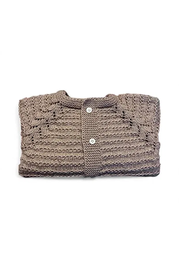 Детский кардиган с узором Hand knitted waterway patterned baby / child cardigan soft color (1-3 years old) Pafuli, Soft Powder — фото 2