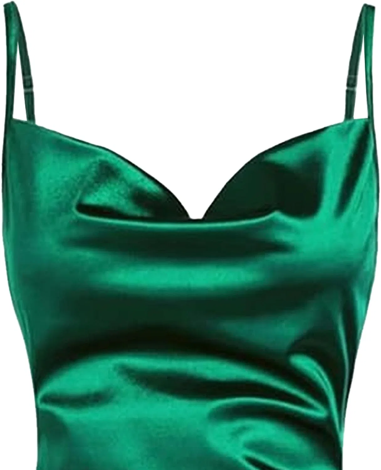 Женское сатиновое мини-платье на бретелях с V-образным вырезом, Dark Green — фото 4