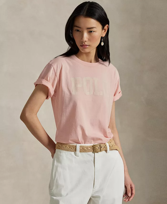 

Женская хлопковая футболка с логотипом и круглым вырезом Polo Ralph Lauren, розовый