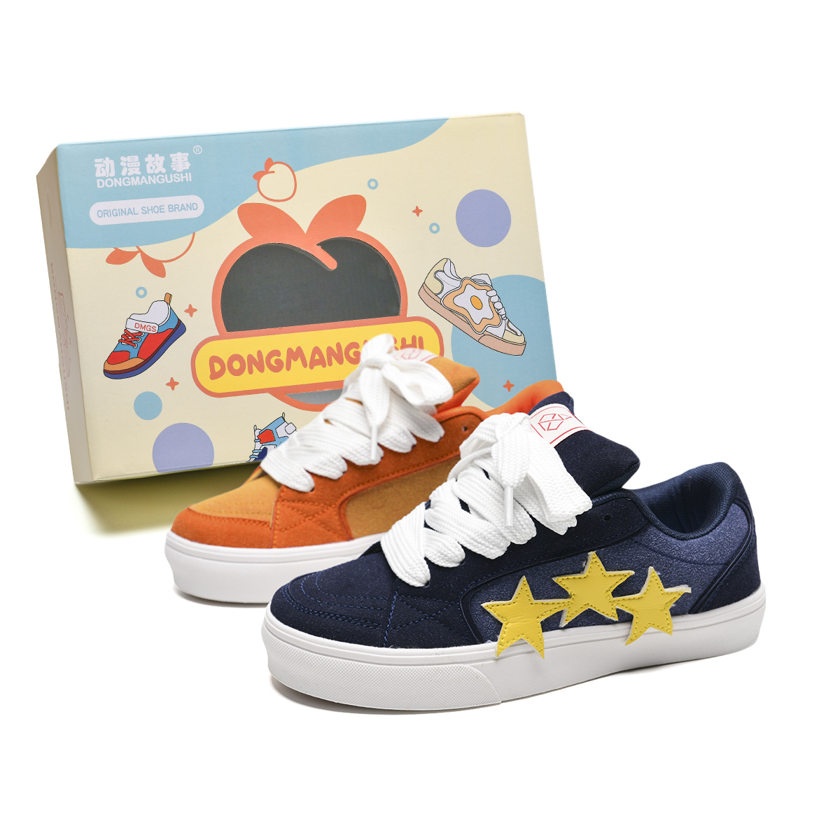 

Anime story Стойкие к скольжению и истиранию легкие дышащие низкие скейтерские кроссовки унисекс оранжево-голубые непарные, цвет Orange Blue Mismatched