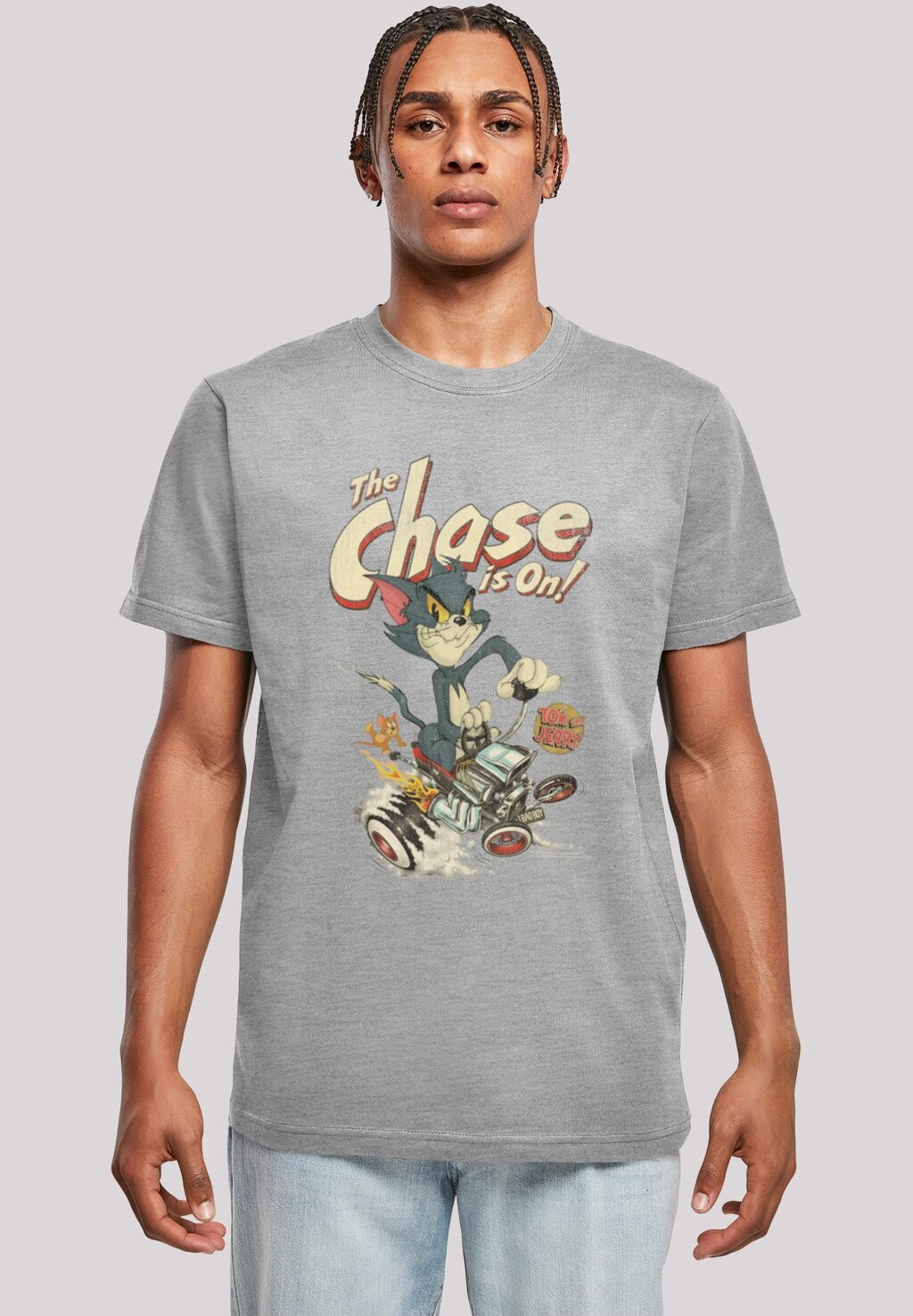 

Футболка с принтом TOM UND JERRY THE CHASE IS ON F4NT4STIC, цвет heather grey