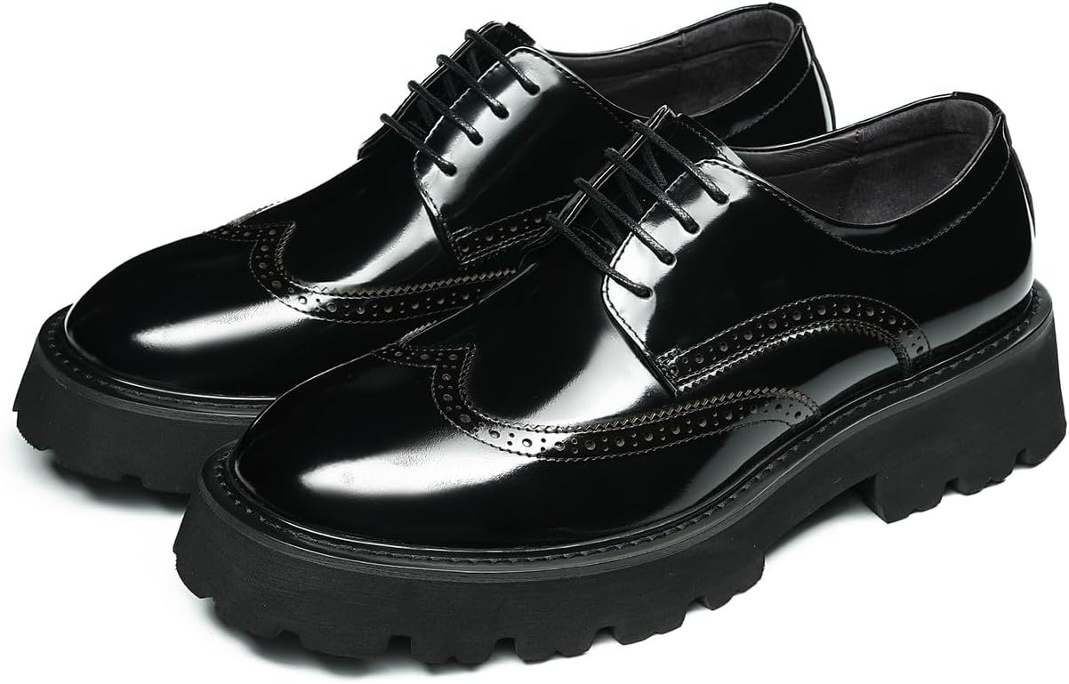 

Мужские туфли Santimon из натуральной кожи Оксфорды - формальные, с крылатым тиснением (Брог), дерби, массивная противоскользящая подошва, мягкая стелька для свадеб, деловых встреч и повседневного стиля Smart Casual, черный