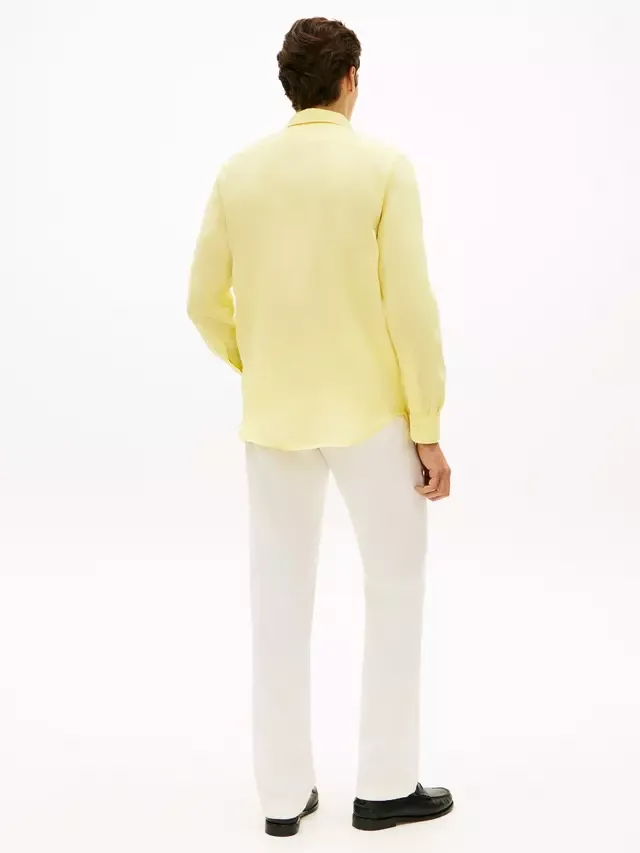 Льняная рубашка прямого кроя с логотипом Tommy Hilfiger, Light Yellow — фото 3
