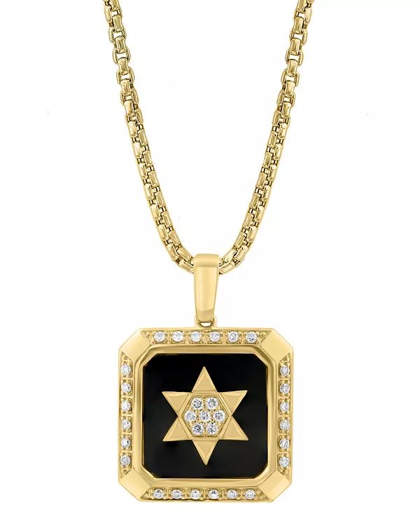 

Мужское ожерелье Effy с квадратным кулоном 22 дюйма из 14-каратного золота с ониксом и бриллиантами в форме звезды Effy Collection, onyx