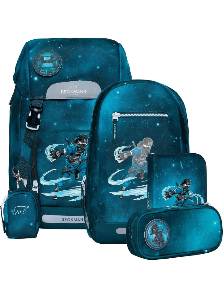 

BECKMANN Классический школьный рюкзак объемом 22 л, 6 предметов, "Мастер ниндзя" синего цвета