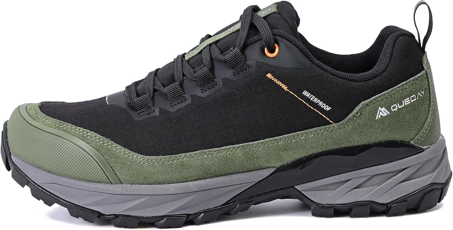 

Мужские водонепроницаемые треккинговые обувь Queday, легкие походные кроссовки из Кордуры, дышащие, для хайкинга, походов, троп, кемпинга и скалолазания, зеленый