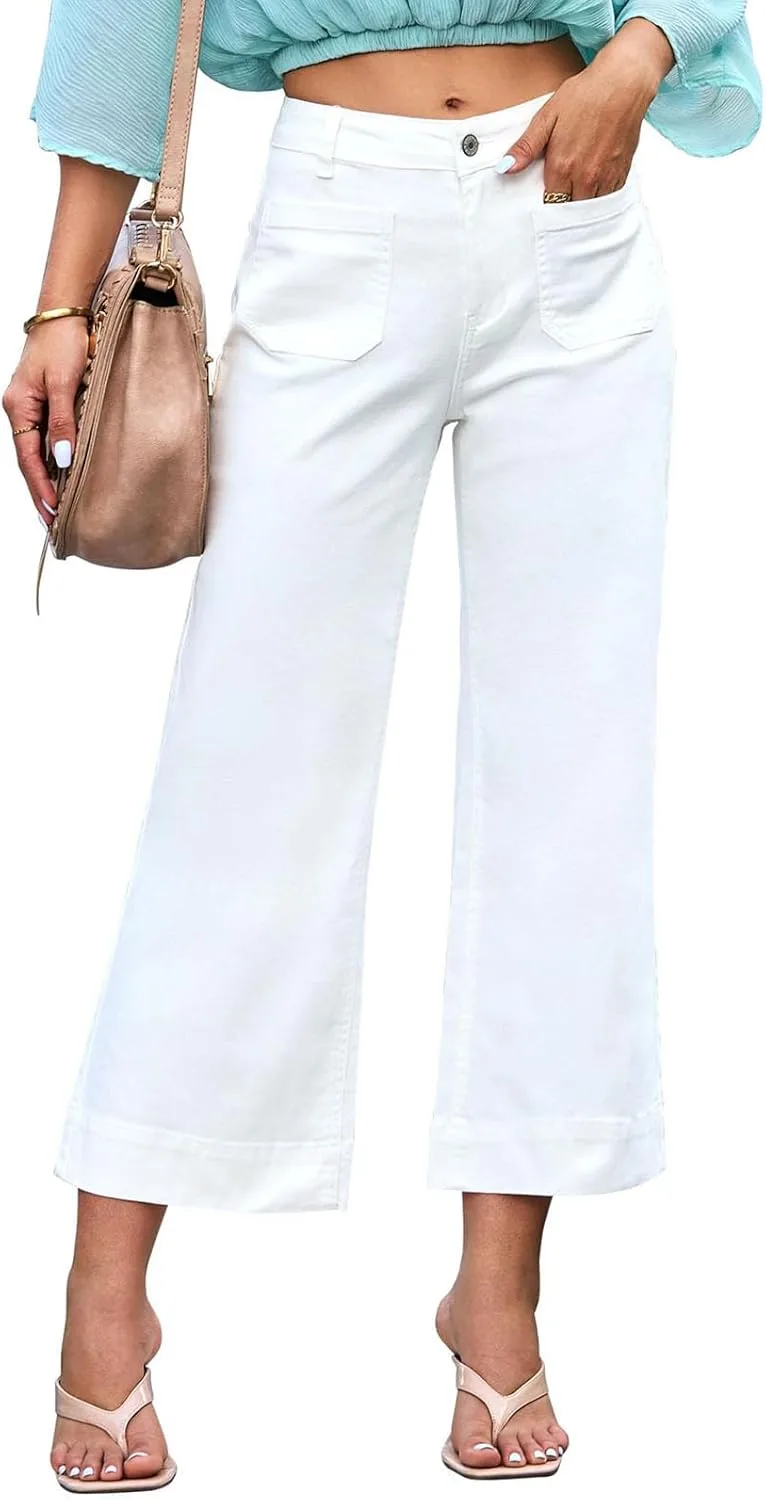 Женские джинсы wide leg с высокой талией и кропом